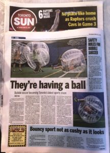 Bubble Soccer Toronto in TORONTO SUN 